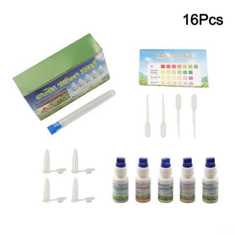 10ml Soil Testing Kit For Gardeners And Farmers: Fast NPK Readings displaying test tubes, reagents, and color chart.