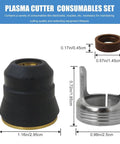24 Piece Tip Electrode Kit For Cut 55DS Pro And 65DS Plasma Cutter With Electrodes And Nozzles, dimensions shown.