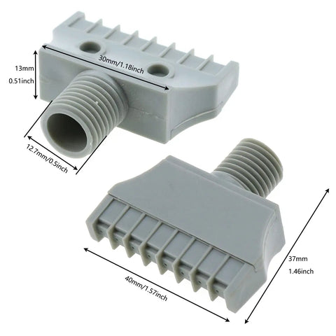5-In-1 Wind Jet Air Nozzles Set for Industrial Cooling and Blowing, Plastic Fan Nozzles With Flat Spray in gray ABS, dimensions labeled