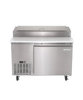 Commercial 13.8 Cu Ft Single Door Pizza Refrigerator With Slick Digital Temperature Control And Beefy Stainless Steel Build front view.