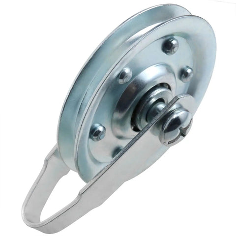 Two Pack 3 Inch Beefy Heavy Duty Garage Door Pulley Kit Made From Galvanized Carbon Steel For Max Load Capacity Durable Corrosion Resistant Smooth Operation And Long Lasting Performance, single pulley with U-shaped fork