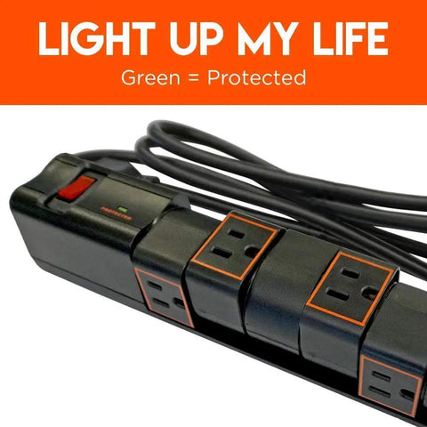 Rotating Surge Protector Power Strip With Six Swivel Outlets And Two USB Ports, 1080 Joules Of Surge Protection, Extra Long Cord