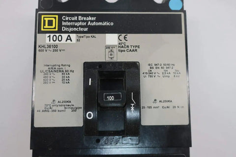 Pro Grade Heavy Duty Molded Case Circuit Breaker 3 Pole 100 Amp 600 Volt AC And 250 Volt DC showing front panel with specifications.