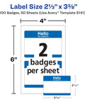 Customizable Hello My Name Is Name Tags White With Blue Border Removable Adhesive For Laser And Inkjet Printing 100 Pack Perfect For Conferences Networking Reunions And Events displayed on sheet with dimensions 4x6 inches showing 2 name badges per sheet