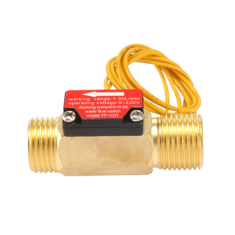 Water Flow Sensor Switch Hall Effect Inline Meter 1 To 30 LPM For Water Heaters Boilers Coffee Machines Dispensers Brass Body