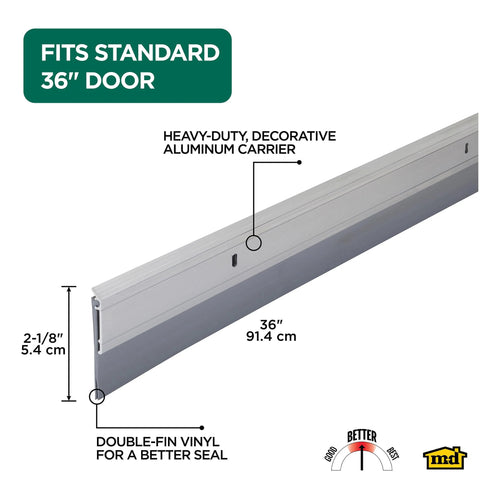 M-D Building Products 05389 All-Season door sweep, 36-in aluminum carrier with double-fin vinyl seal, silver