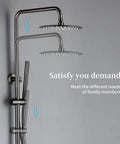 Wall Mounted Thermostatic Shower System Combo Set With 12 Inch Rainfall Head And Handheld Sprayer Gray Brass Finish, modern design.
