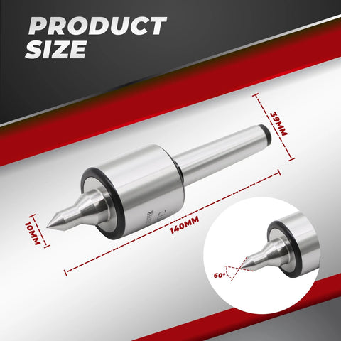 MT2 60 Degree Live Center With 0.0002 Inch Runout, 18mm Shank, 55-60 HRC Hardness showcasing dimensions for lathe use