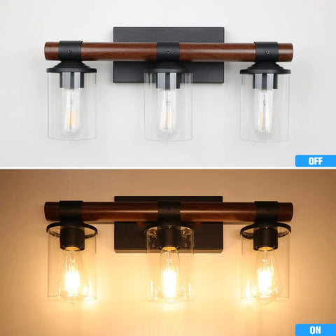 Matte Black Vanity Light Over Mirror Dimmable With 5CCT Adjustable Color Temperature shown off and on