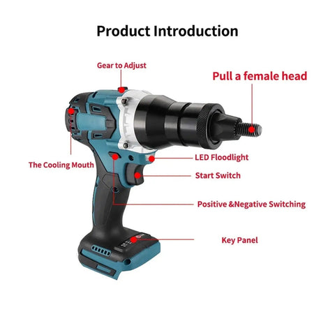Beast Brushless Electric Rivet Nut Tool Kit With Automatic Riveter Set, labeled parts, heavy duty riveting device.