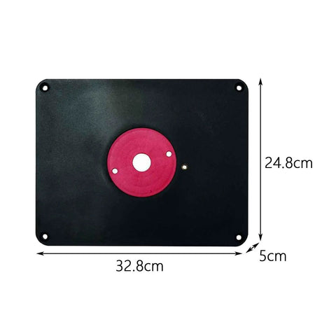 Rock Solid Metal Router Table Insert Plate Featuring Quick Adjust Centering Rings For Seamless Milling And Top Tier Woodworking Crafts Heavy Duty Workshop Essential That Just Works, black aluminum design, dimensions 32.8cm x 24.8cm x 5cm.