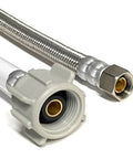 Heavy Duty Toilet Water Supply Line Braided Stainless Steel With Three Eighths Inch Compression To Seven Eighths Inch Ballcock Threads No Fuss Ten Or Twenty Inch Flexible Toilet Connector Leak Proof PVC Core Durable Stainless Braided Build displayed with end fittings