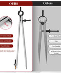 Killer 12 Inch Woodworking Pencil Compass And Divider Tool With Secure Lock Mechanism For Perfect Circles shows sturdy 0.27in thick carbon steel frame.