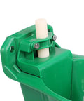 Close-up of Heavy Duty Automatic Livestock Water Bowl For Farm Animals valve, green plastic design for easy installation.