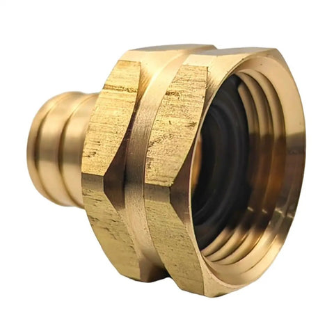 Beefy Brass Garden Hose Adapter Swivel Fitting Three Quarter Inch PEX Barb To Three Quarter Inch GHT Female Connector No Fuss Heavy Duty High Pressure Rust And Corrosion Resistant Patented Design For Leak Free Outdoor Watering, brass fitting