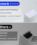 Comparison of polystyrene and stainless steel ceiling access panels, highlighting corrosion resistance and weight differences.
