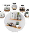 Sick Concealed Floating Shelf Brackets Super Strong Iron Triangle Wall Mounts For Bedroom Living Room Diy Decor, featuring shelves with plants and books.