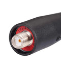 Close-up of SMA female connector on Your Go To Dual Band Ham Radio Antenna For 136-174MHz And 400-470MHz, 3dBi Gain, 4 Pack