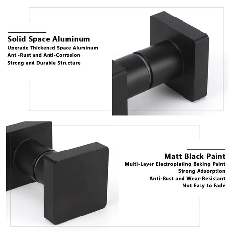 Back To Back Matte Black Aluminum Shower Door Handle Set With Round Knob Double Sided Bathroom Grab Bar Push Pull Handles Durable Aluminum Alloy Construction No Fuss Install Modern Space Saver For Bathrooms, square pull handle