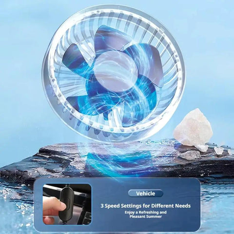 Rugged Car Vent USB Fan Built Specifically For Tesla Cybertruck Crew Chasing Top Tier Airflow And Super Quiet Cooling To Stay Frosty In Hot Summers, showing fan with 3 speed settings.