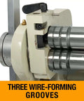 Close-up of three wire grooves on 30-Inch Shear Brake Roll for Metal Fabrication Pro Grade, 20-Gauge Mild Steel and 16-Gauge Aluminum.
