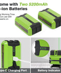 Pro Grade Multi Line Laser Level With Four Vertical Lines And A 360 Degree Horizontal Floor Line Self Leveling Green Cross Line Rotating Base Includes Two Li Ion Batteries shown with charging port and indicator