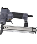 Heavy Duty Pneumatic Brad Nailer Dead Quiet Air Nail Gun With 100 Nail Capacity showing ergonomic handle and jam release feature.