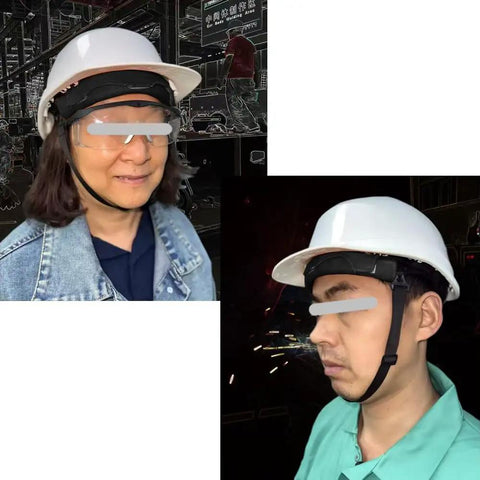 People wearing hard hats with hard hat and welding helmet sweatbands set of 10, reusable cotton liner pads for moisture control.