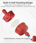 Pressure Compensating Drip Irrigation Emitters 4 GPH Self Cleaning Constant Flow Heads showing red design and anti-clogging feature