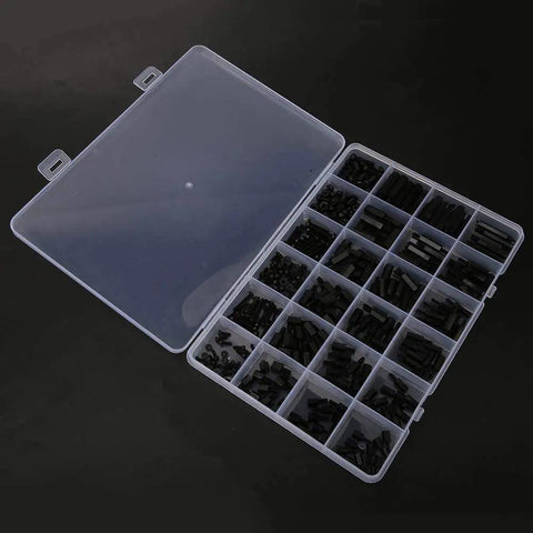 360 Piece Nylon Hex Standoff Spacer Kit M2 M2.5 M3 Black Insulated Nylon Spacers With Male Female Ends And Screw Nuts Includes Plastic Storage Box For PCB Mounting And Electronics Assembly, open organizer case