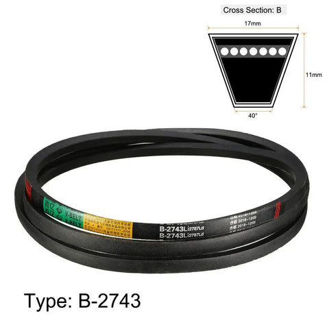 Top Shelf B2743 B108 Industrial Drive V Belt With 108 Inch Inner Girth Premium Rubber Transmission Strap Heavy Duty Motor Drive, B section cross section.