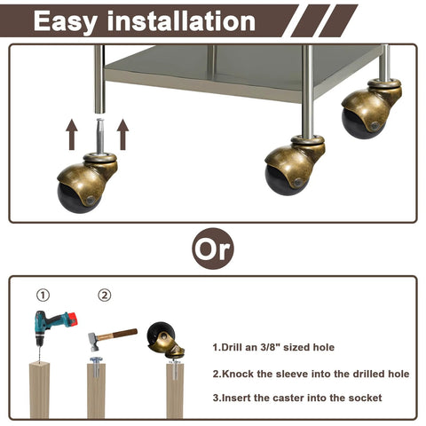 Installation guide for Brass Vintage 2 Inch Ball Caster Set Of 4 With 5/16 Inch By 1-1/2 Inch Stem for furniture with steps