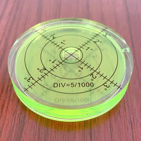 66mm Circular Bubble Spirit Level With Degree Marked Surface, Round Acrylic Level Tool For Precise Layouts And Measuring, Non Sticky 10mm Thick, 2.59 Inch Diameter, top view