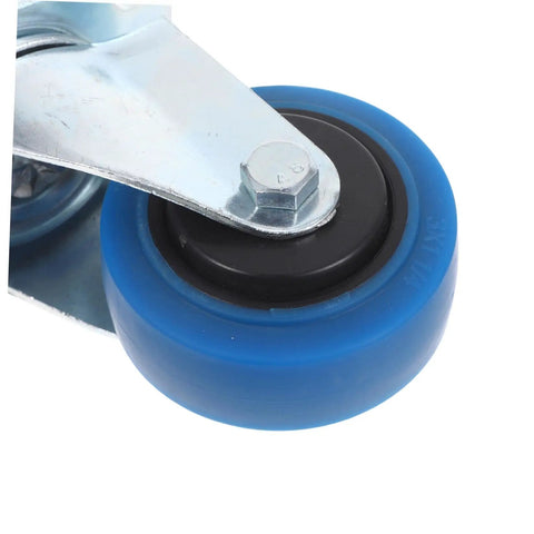 Heavy Duty 3 Inch Swivel Caster Wheels With Brake Two Pack For Furniture Transport Rolling Carts Replacement Top Plate Locking Casters Quiet Industrial TPR Wheels Easy Install Universal Swivel For Home Shop Use, blue wheel close-up