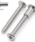 Rock Solid 12 Set M6 Hex Socket Head Cap Screws With Barrel Nuts And 4 Mm Hex Key 304 Stainless Steel Heavy Duty Furniture Hardware, showing two screws and a barrel nut.