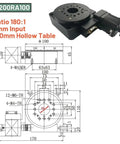 Straight Up Slick Motorized Rotary Table With Hollow Precision Rotation Stage And Built Tough Cnc Positioner For Robotic Arms Featuring No Fuss 0.5Nm Driver Setup, top view with dimensions.