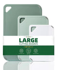 Set Of 3 Plastic Cutting Boards For Kitchen BPA Free Non Slip Dishwasher Safe Reversible With Grip Handles Large And Small Chopping Surfaces 15 Inch By 10 Inch By 0.25 Inch Green displayed