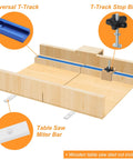 Crosscut Table Saw Sled Kit With Aluminum T Tracks And UHMW Miter Bars, 21 Piece Set showcasing T-track and stop block
