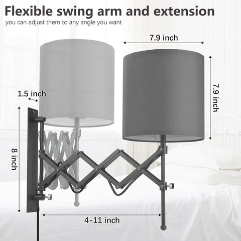 Plug In LED Wall Sconce Set Of 2 In Dark Grey Cool Modern Bedroom Lamps With Edison Bulb Included Energy Saving Easy Two Screw Install Slim Contemporary Wall Lighting For Living Room And Hallway showing flexible arm design
