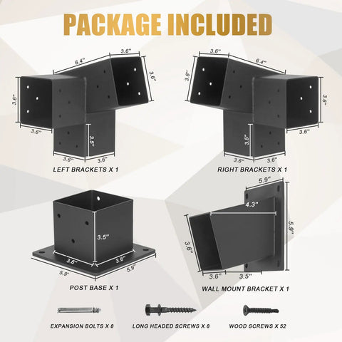 Heavy Duty 15 Degree Slanted Roof Wall Mount Pergola Bracket Kit For 4x4 Beams Actual 3.5x3.5 Inches Durable All Weather DIY Post Base For Gazebos And Pergolas Easy Install Built Tough For Long Lasting Outdoor Use With Easy Mounting Hardware Included