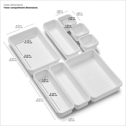 8 Piece Interlocking Bin Pack Drawer Organizer For Office, Kitchen, Tools And Bathroom Junk Drawer Essentials, top view