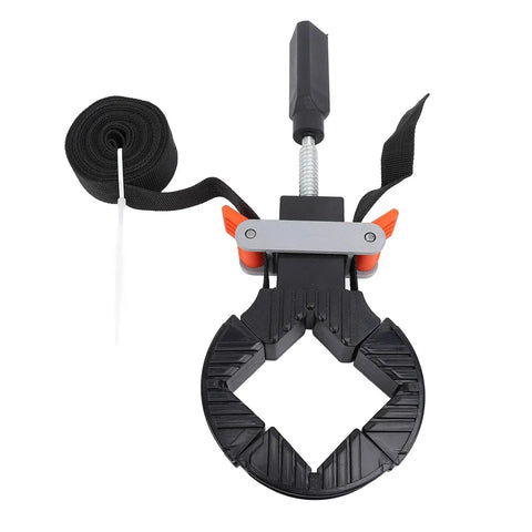 Heavy Duty Strap Clamp With Four Detachable Corners And Slick Quick Adjust Lever For Top Shelf Woodworking Picture Frames Cabinets Drawer Assembly 13Ft Nylon Webbing Tool with adjustable clamp and nylon strap.