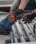 Worker using 2 In 1 Impact Socket Set With One Half Inch Drive, 5 Piece Deep Twelve Point Sockets In Dual Sizes For Quick Swaps on pipes