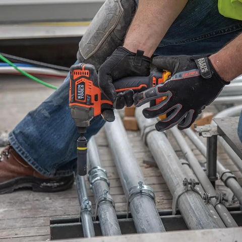 Worker using 2 In 1 Impact Socket Set With One Half Inch Drive, 5 Piece Deep Twelve Point Sockets In Dual Sizes For Quick Swaps on pipes