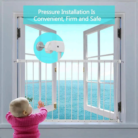 Extra Wide Window Safety Gate For Home Use Kids And Pets Safe And Secure Fits Sliding Windows From 19.49 To 33.60 Inches No Drilling Pressure Mount Easy Install White 2 Piece Set installed in open window