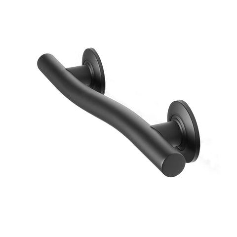 36 Inch Designer Wave Shaped Shower Grab Bar In Matte Black, Dope Modern Bath Safety Rail With One And One Quarter Inch Diameter