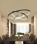 Modern circle ceiling light in dining room, Dope Three Ring Pendant Chandelier For Living Room And Dining Room Modern Circle Ceiling Light Black Finish With White LED Integrated 20 40 60 Cm Bulb Included Clean Circular Design For Any Style, black three-ring 60cm size with LED glow