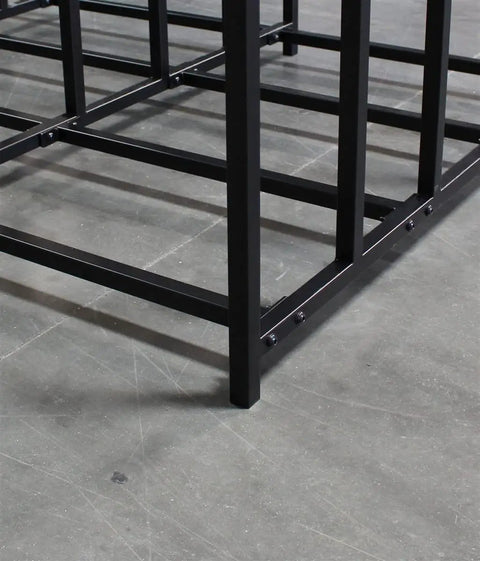 Close-up of Heavy Duty Vertical Sheet Rack's sturdy black steel frame and base, built to store rigid substrate panels.