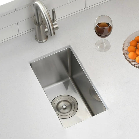 Overhead view of Undermount Small Bar Sink Workhorse in 16 Gauge Stainless Steel, 9x15 Inch Kitchen Bar Sink for RVs With Deep Basin
