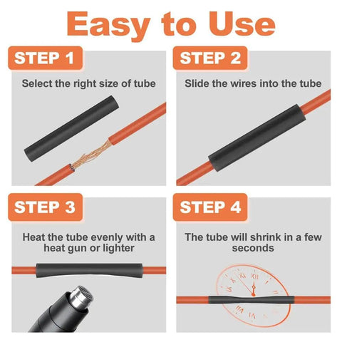 420 Pieces Heat Shrink Tube Kit with Seven Sizes Dual Wall Glue Lined 3 To 1 Ratio in use steps for wiring insulation